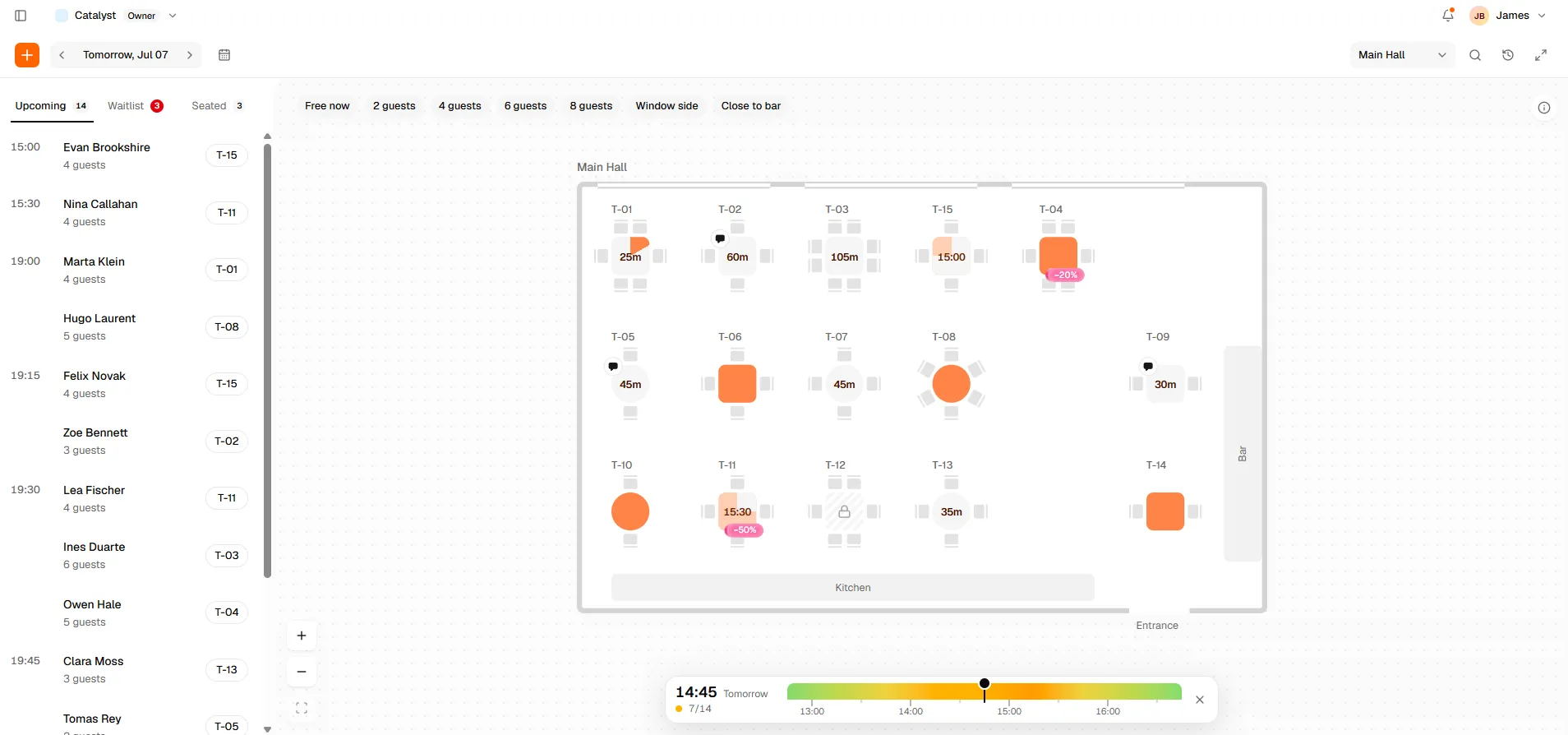 Floor plan with discounts set on individual tables